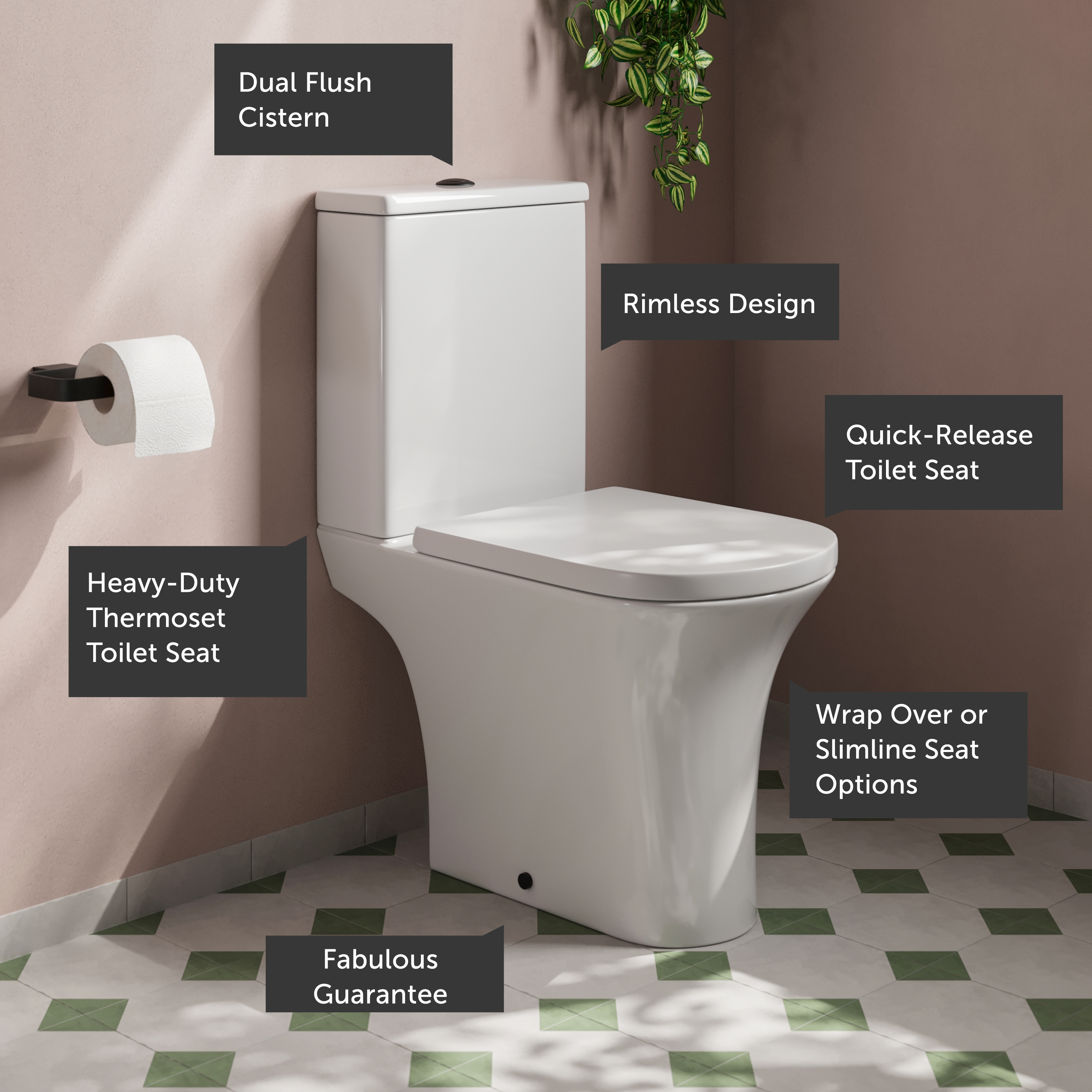 Lydia Rimless Close Coupled Toilet & Soft Close Seat
