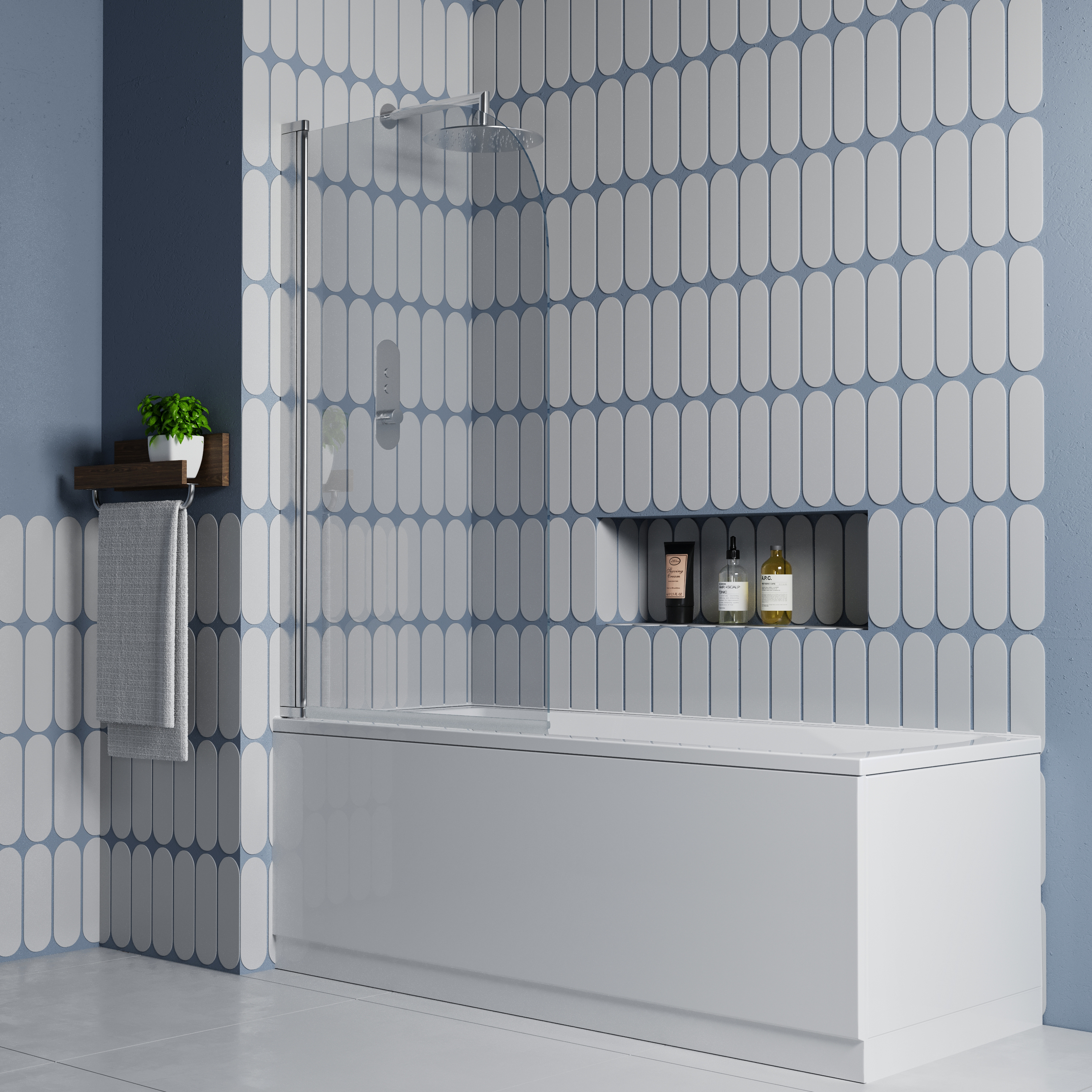 Vellamo Curved Corner Single Hinged Bath Screen - 1400 x 800mm