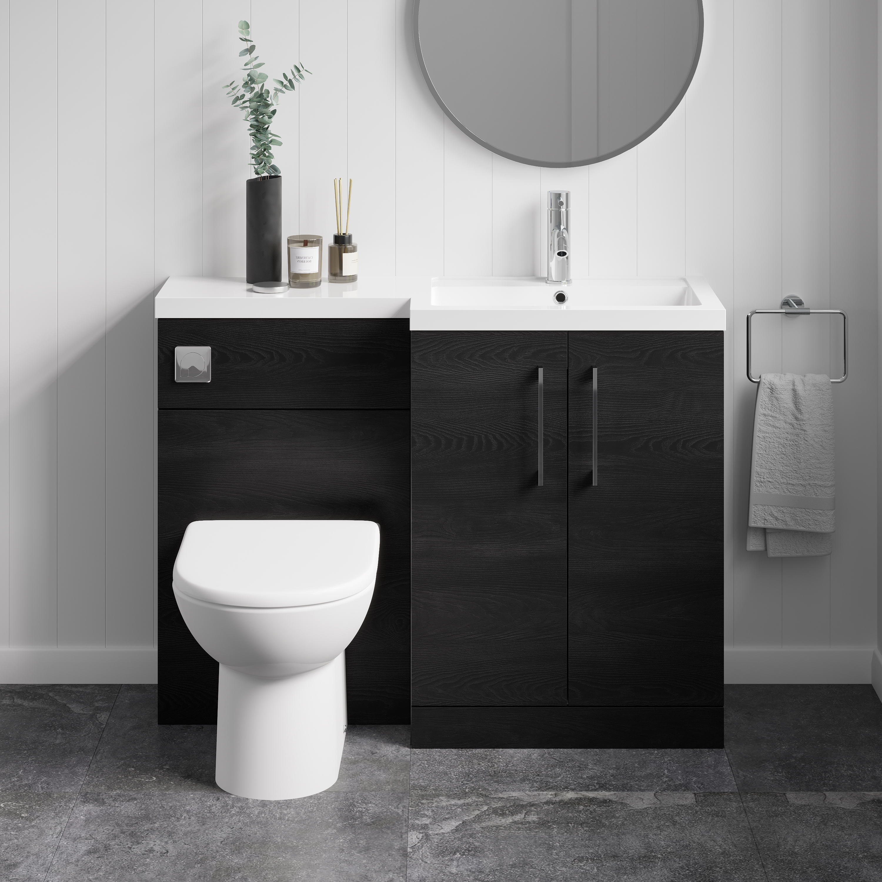 Erin 1100mm Black Charcoal Combination Bathroom 2 Door Sink & Toilet Unit