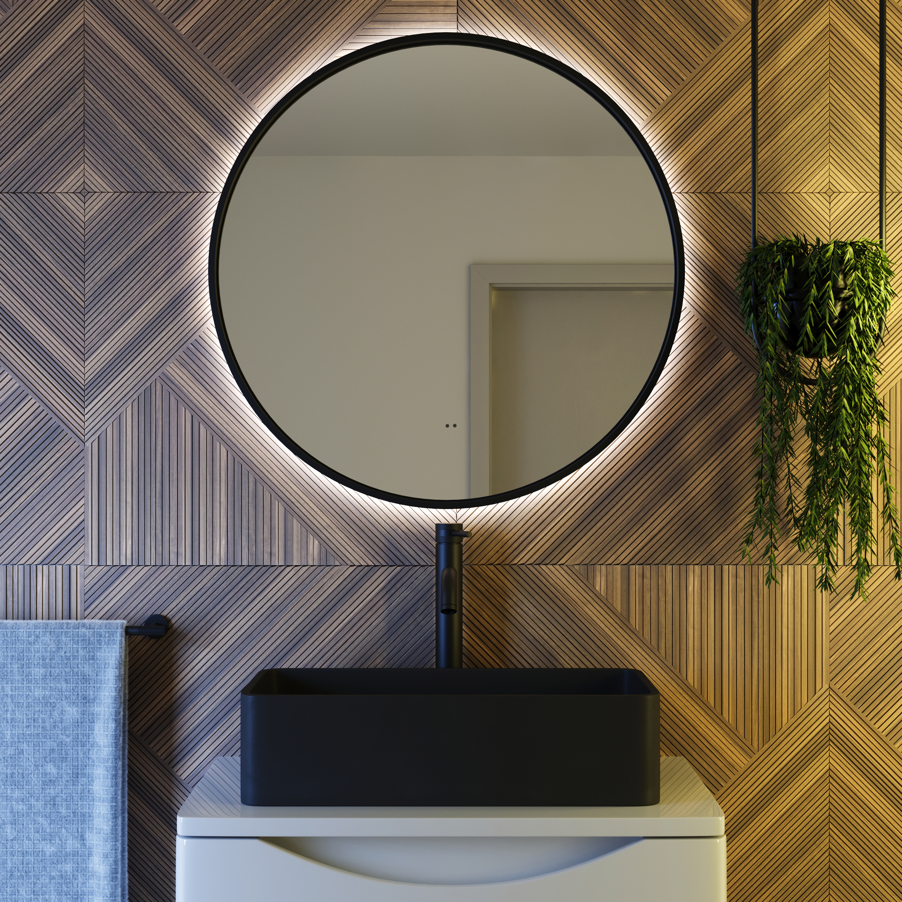Core LED Illuminated Round Framed Mirror with Demister Pad & Colour Change Lights - 600mm