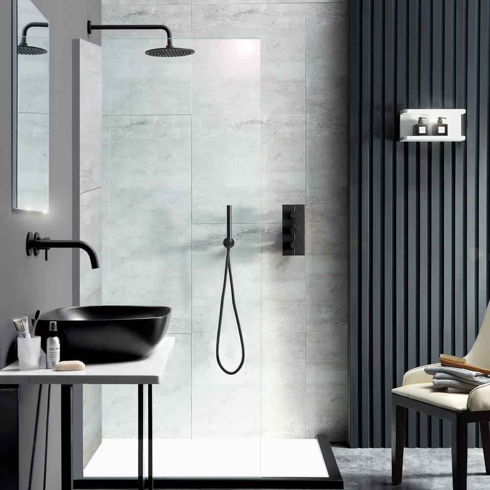 VOS Round Water Outlet & Holder with Hose & Slim Hand Shower - Matt Black