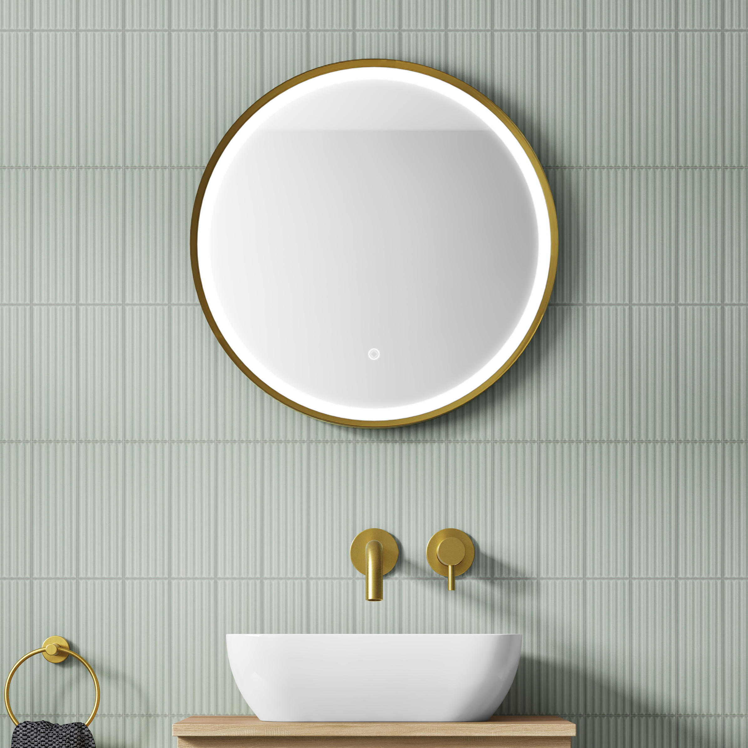 VOS LED Illuminated Round Framed Mirror with Demister Pad & Colour Change Lights - 600mm