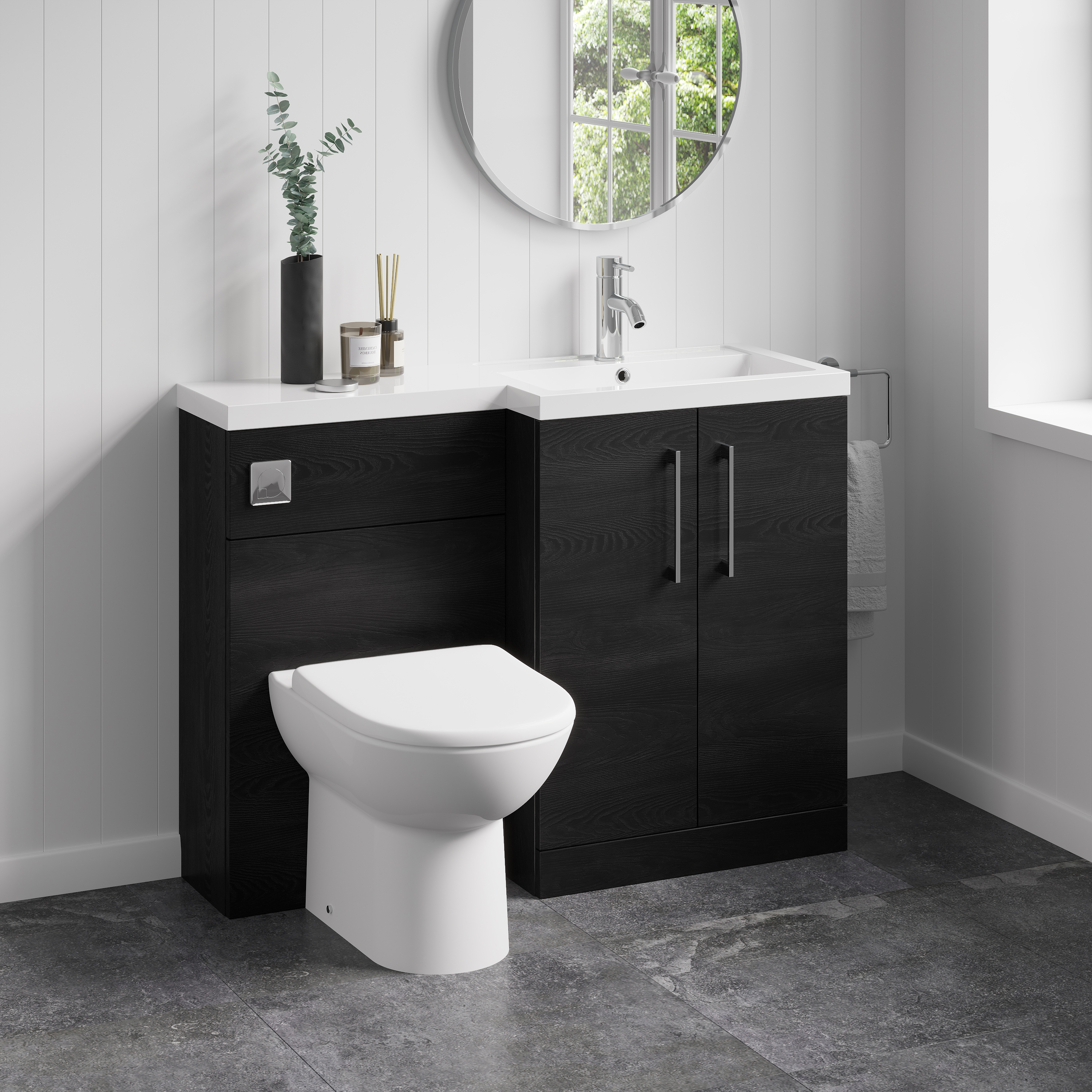Erin 1100mm Black Charcoal Combination Bathroom 2 Door Sink & Toilet Unit