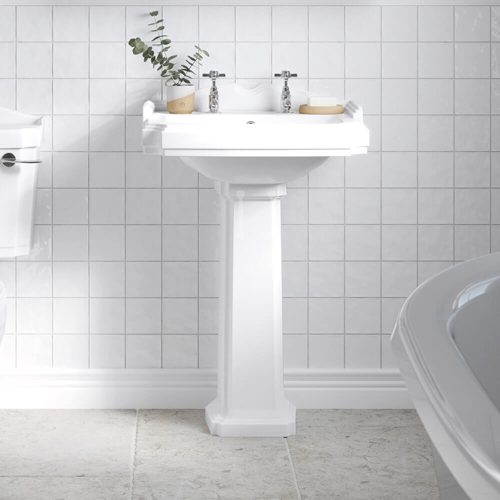 Butler & Rose Winston 580mm Full Pedestal & Basin - 2 Tap Hole