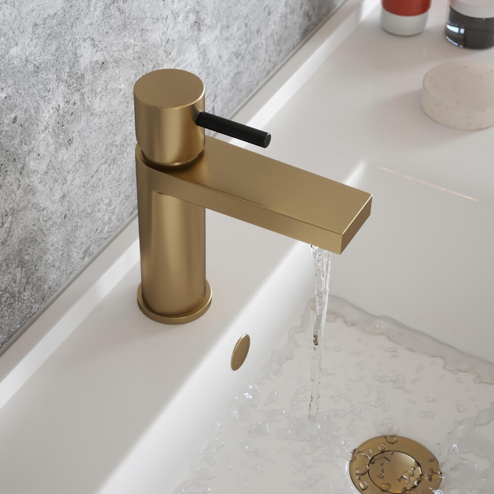 The Tap Factory Vibrance Brushed Brass Mono Basin Mixer and Basin Waste - 6 Handle Colours Available