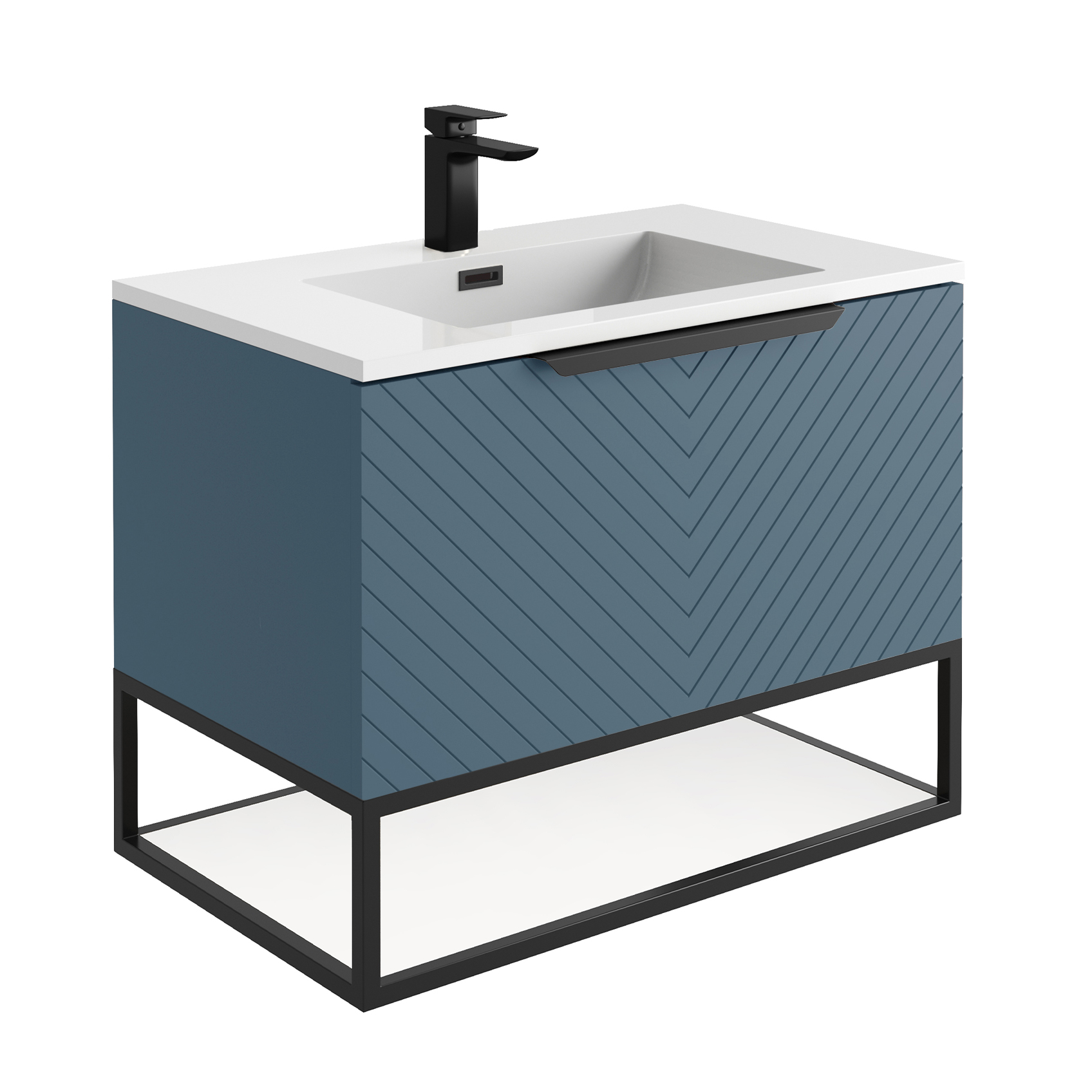 Harbour Symmetry 800mm Wall Hung Vanity Unit with Matt Black Frame Shelf and Handle & Basin