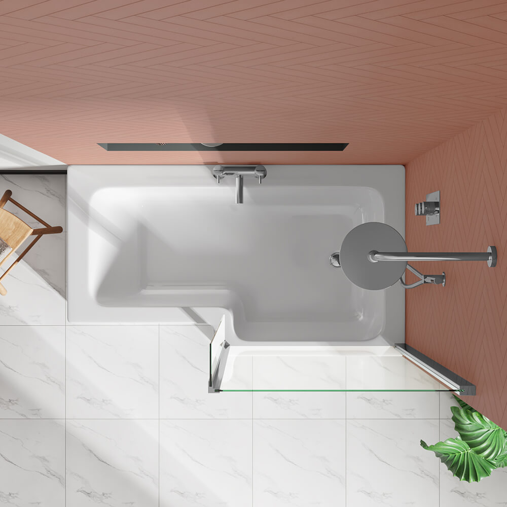 Drench Polished Chrome Fixed L-Shaped Bath Screen with Fixed Return - 1400 x 800mm