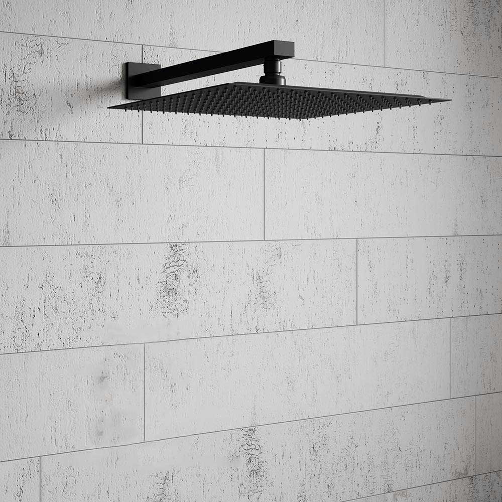 Harbour Status Concealed Shower Valve & Wall Mounted Fixed Shower Head - Matt Black