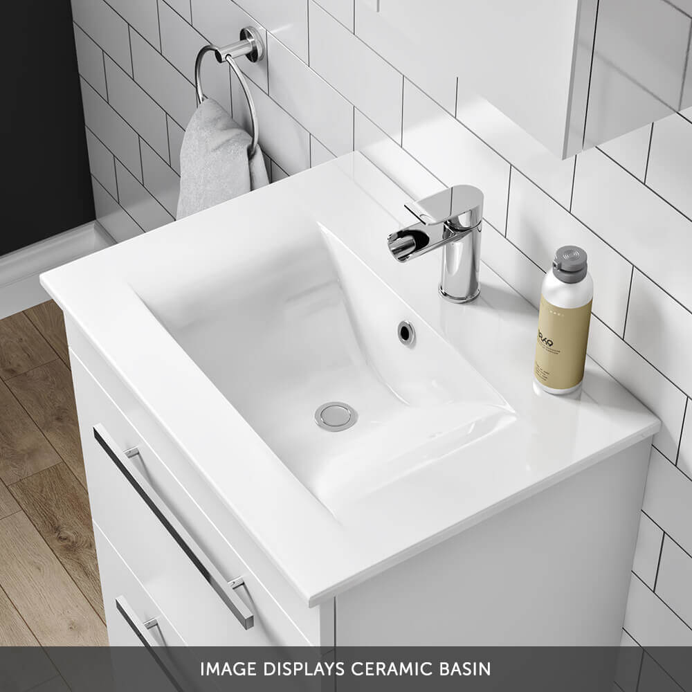 Vellamo Aspire 1100mm 2 Door Combination Basin & Toilet Unit with Matt Black Handles & Overflow Cover - Gloss White
