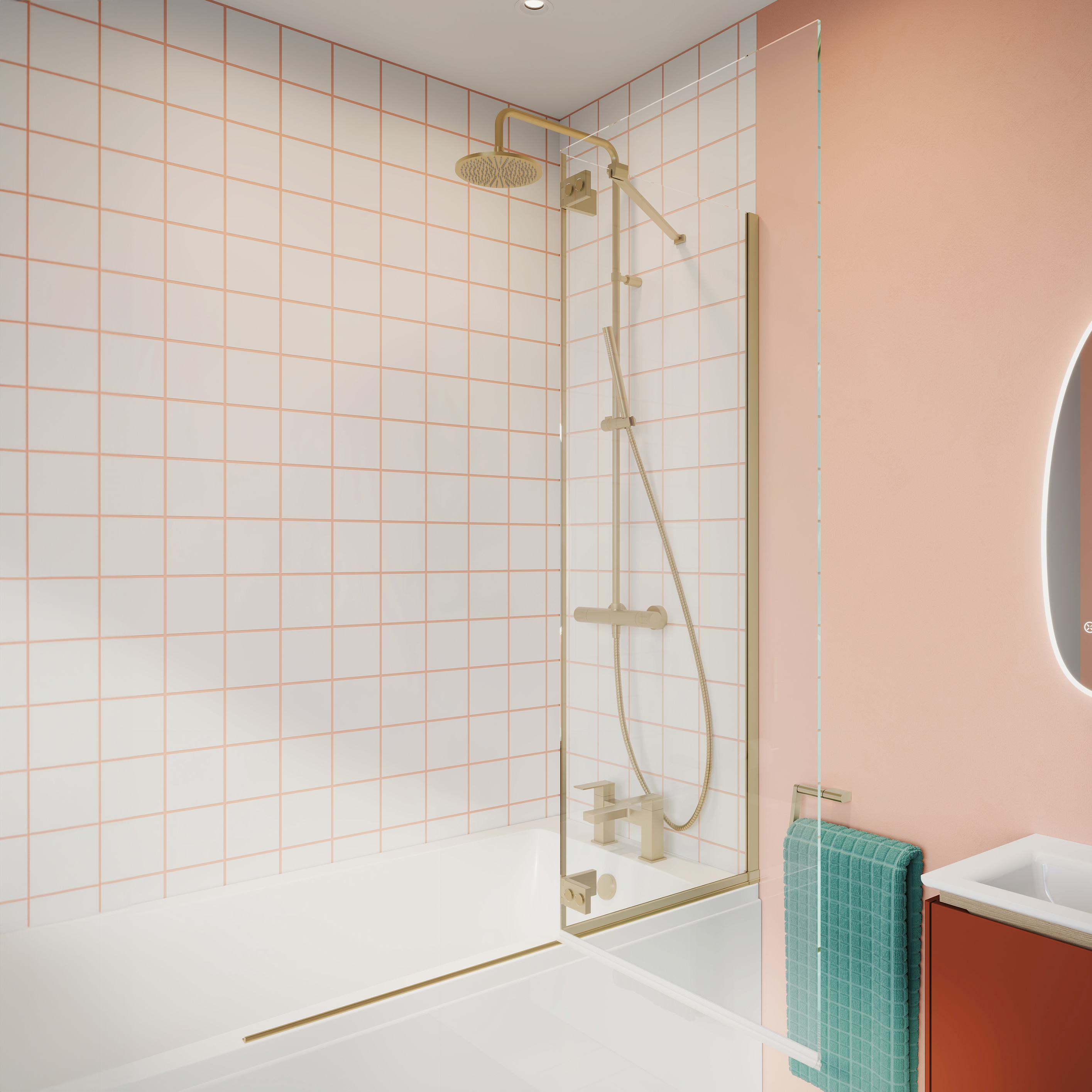 Crosswater Clear 6 6mm Brushed Brass Easy Clean Double Panel Bath Screen - 1500 x 1150mm