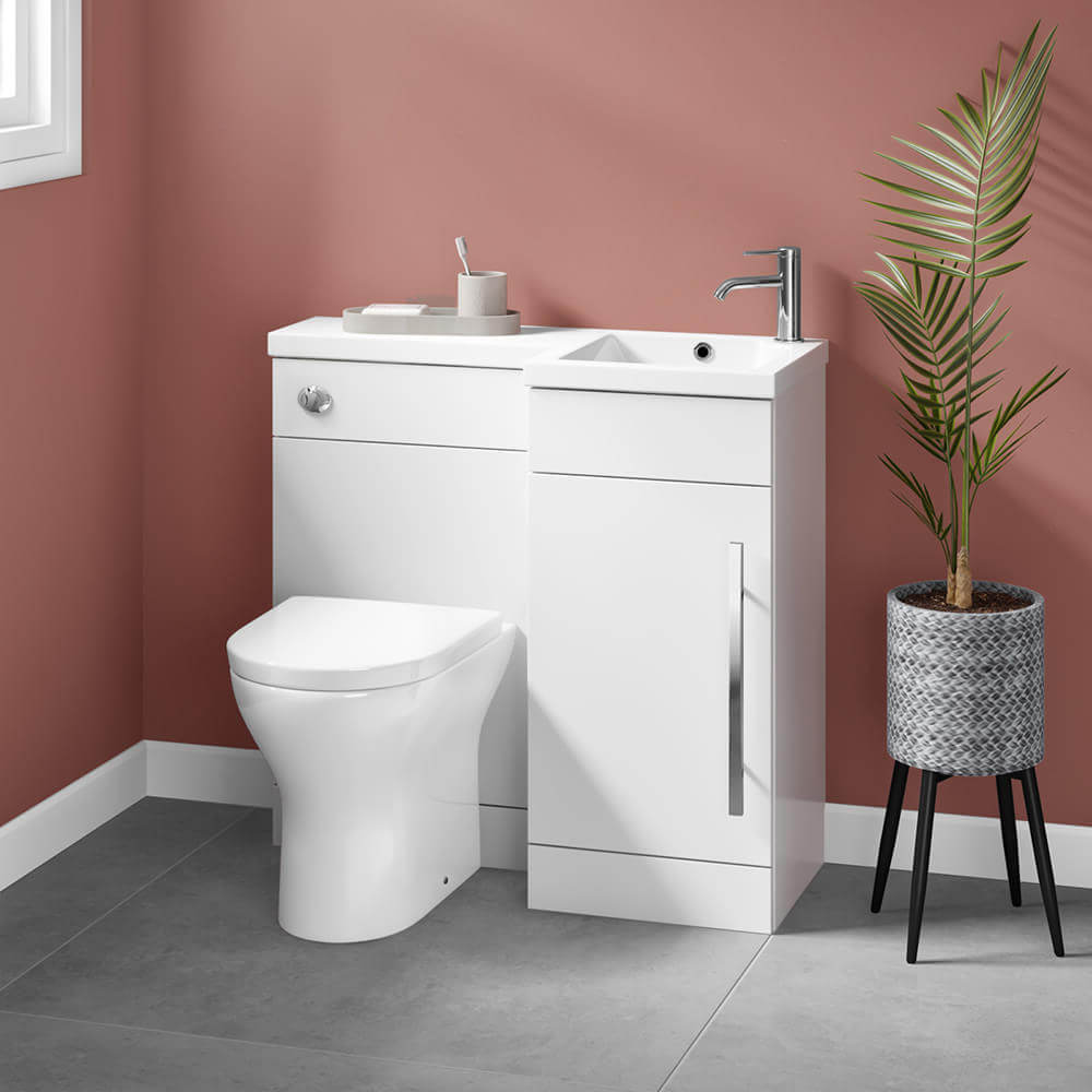 Harbour Icon 900mm Spacesaving Combination Bathroom Toilet & Sink Unit - White Gloss