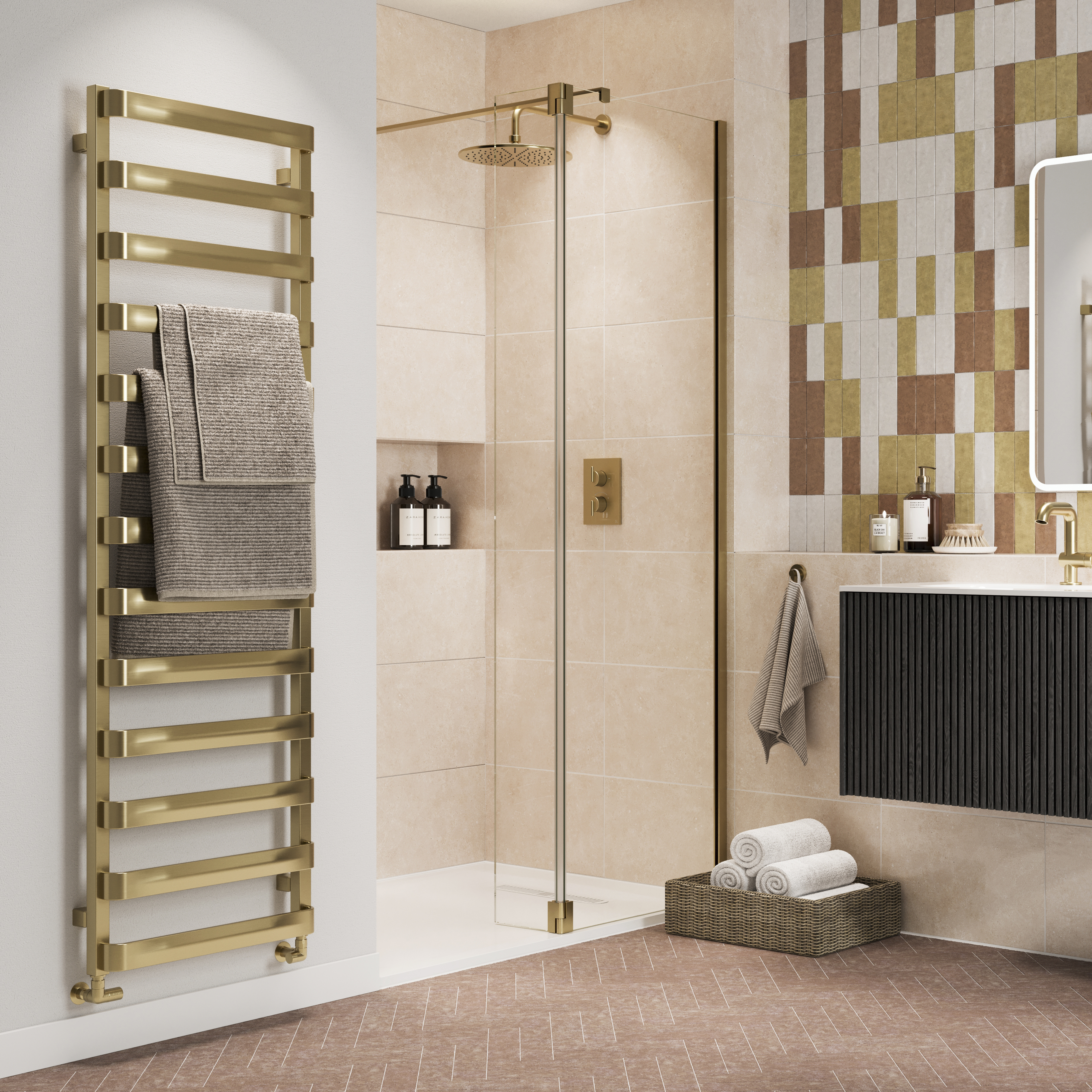 Crosswater Air Heated Towel Rail 500 x 1630mm - Brushed Brass