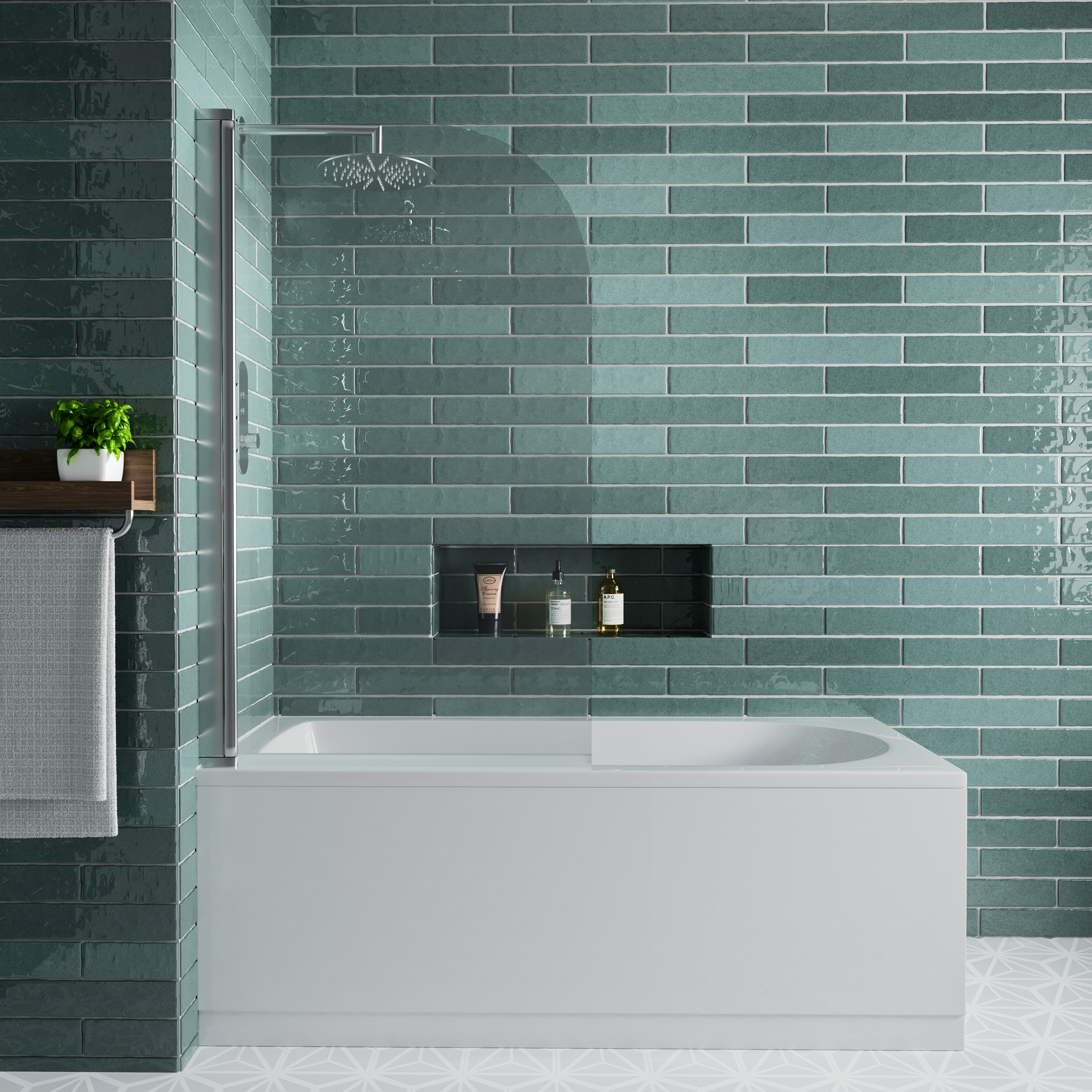 Vellamo Curved Corner Single Hinged Bath Screen - 1400 x 800mm
