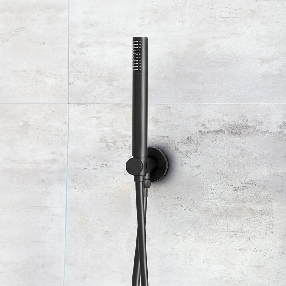 VOS Round Water Outlet & Holder with Hose & Slim Hand Shower - Matt Black