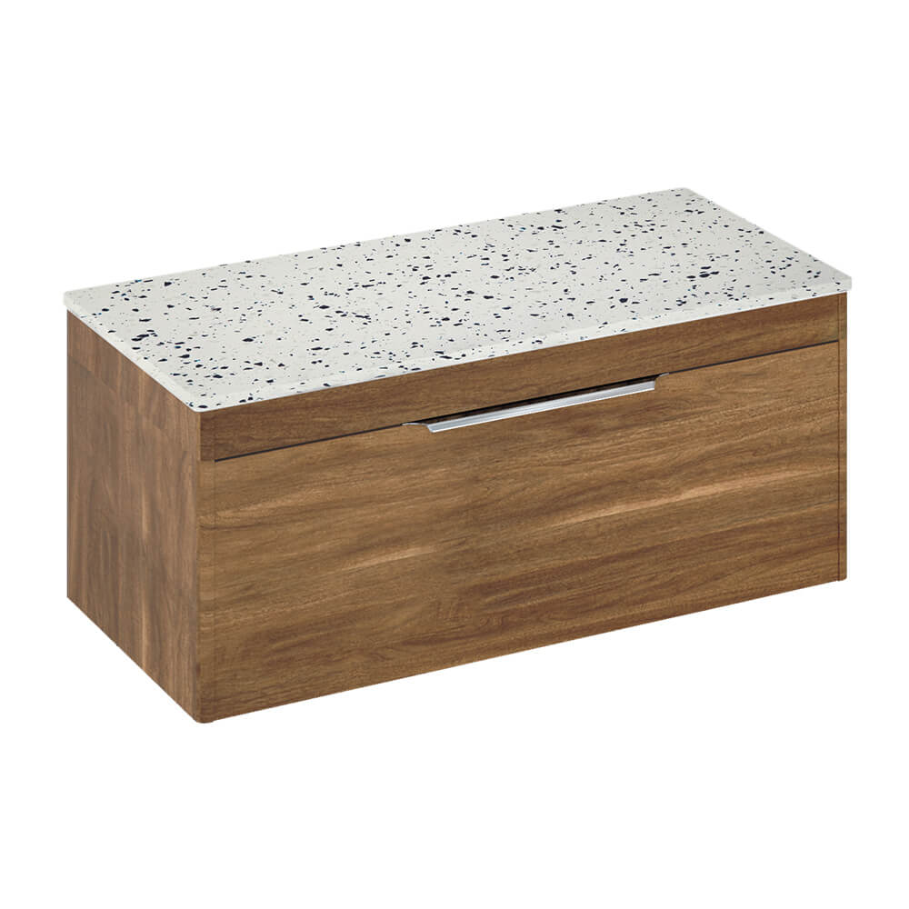 Britton Bathrooms Shoreditch 1000mm Single Drawer Wall Mounted Vanity Unit with Chrome Handle & Ice Blue Minerva Countertop