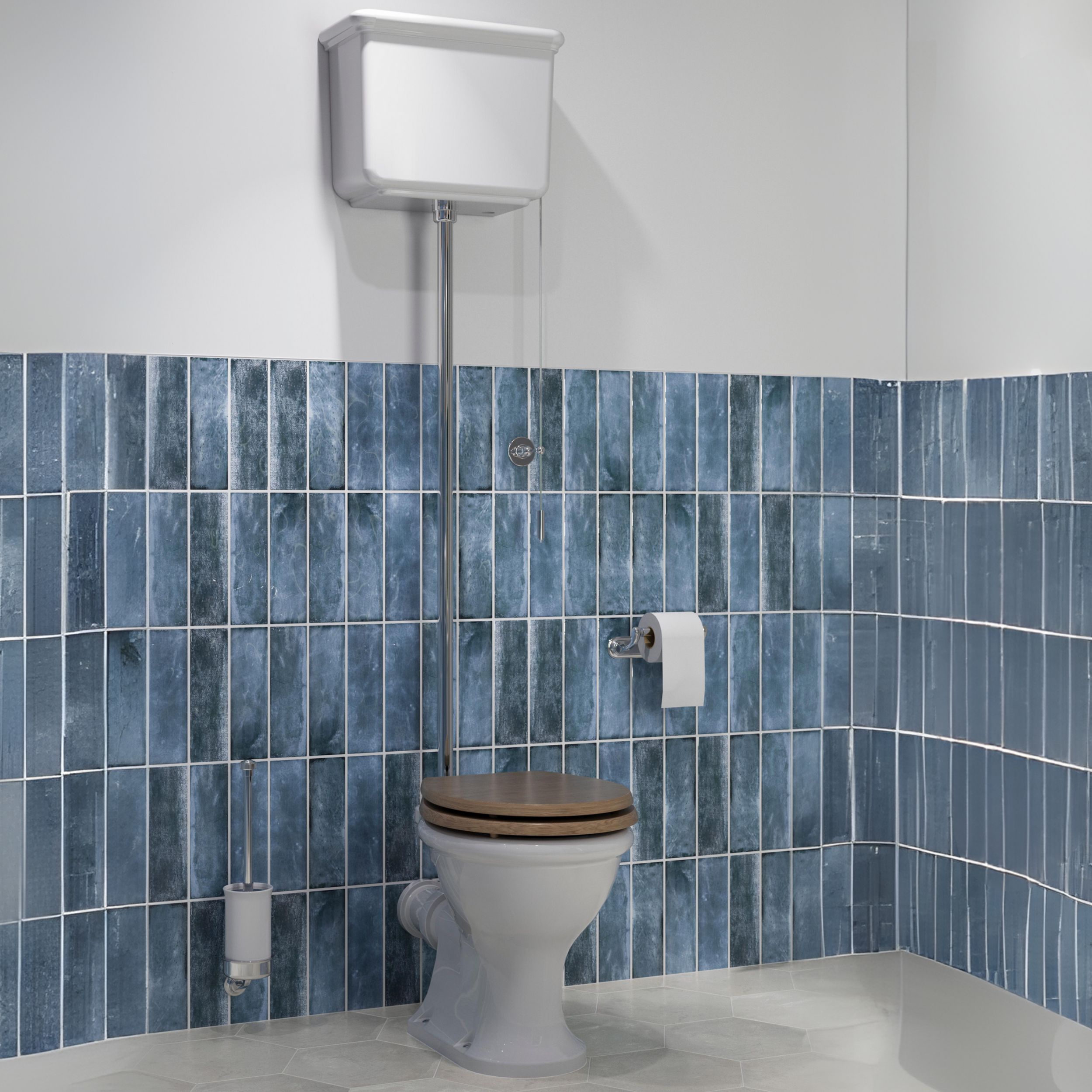 Burlington Guild Rimless High Level Toilet, Chrome Flush Kit & Lever