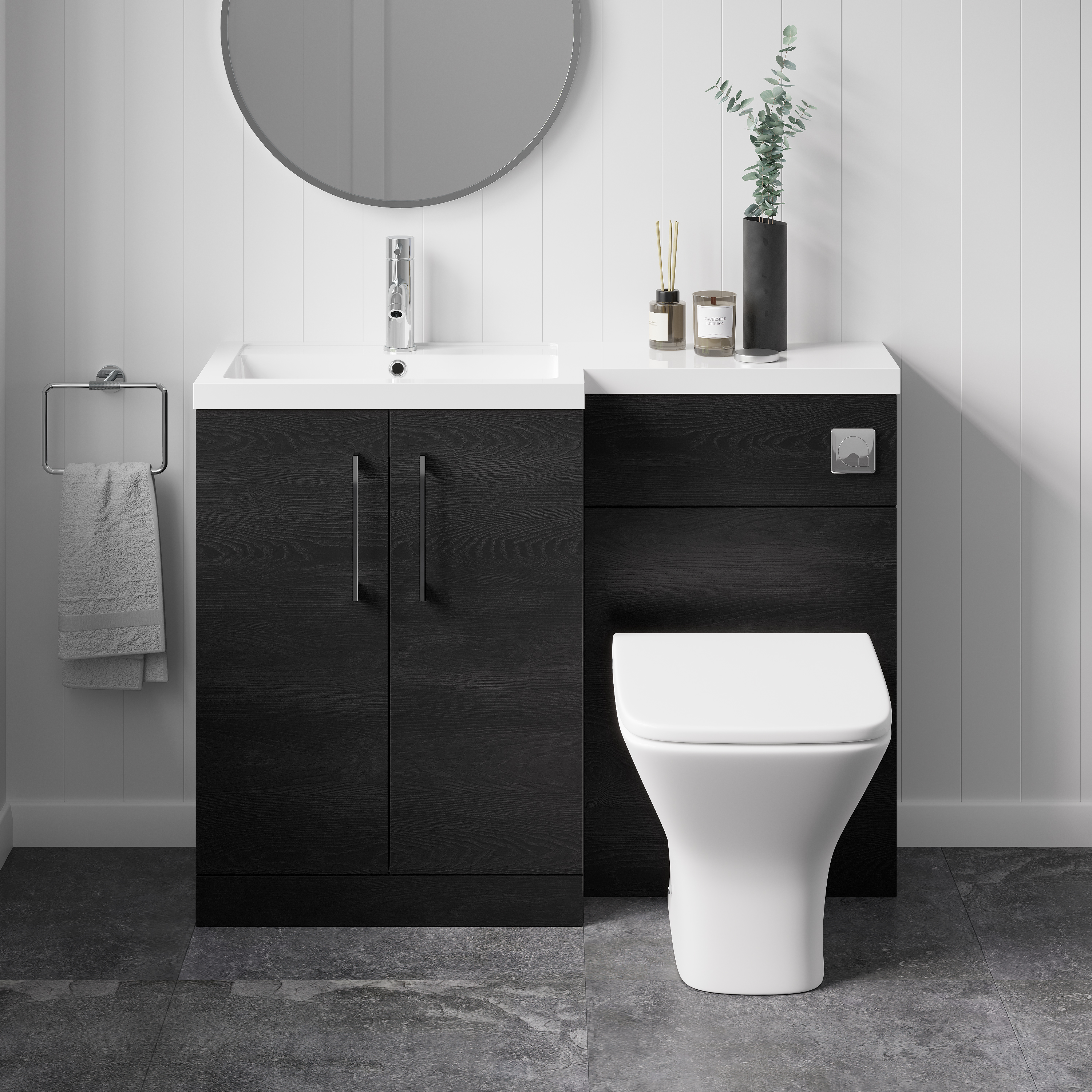 Erin 1100mm Black Charcoal Combination Bathroom 2 Door Sink & Toilet Unit