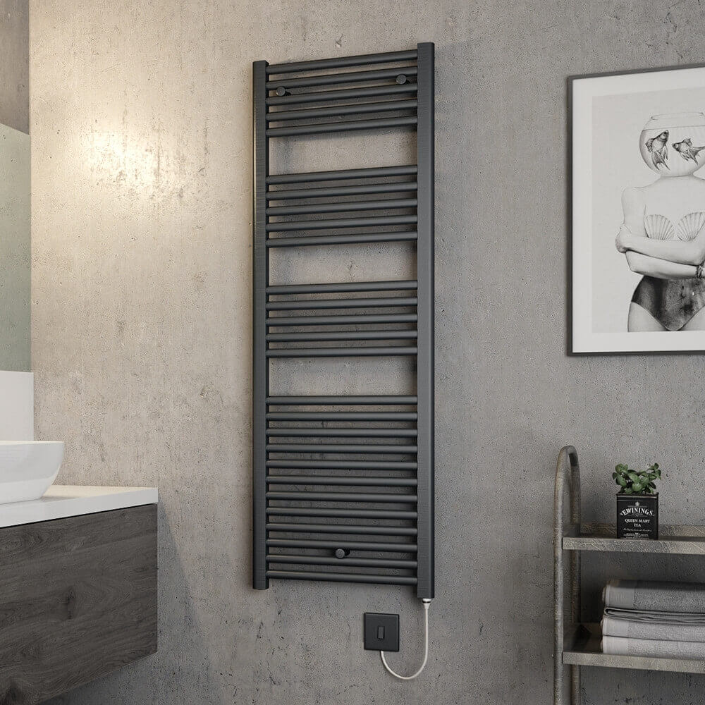 Brenton Hestia Electric Straight Anthracite Heated Towel Rail - 22mm - 1375 x 480mm