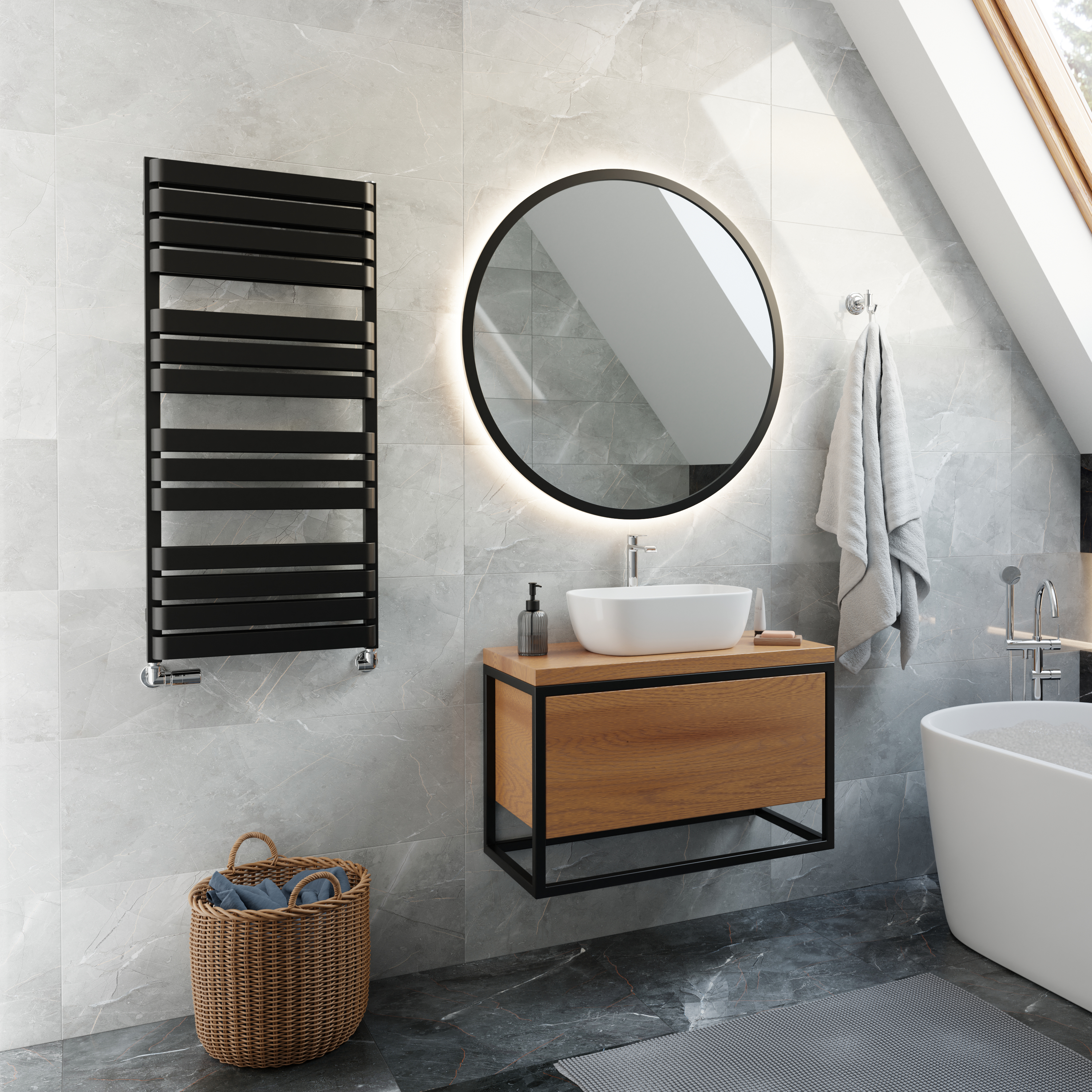 Terma Warp T Bold Ladder Heated Towel Rail - 1100 x 500mm - Jet Black