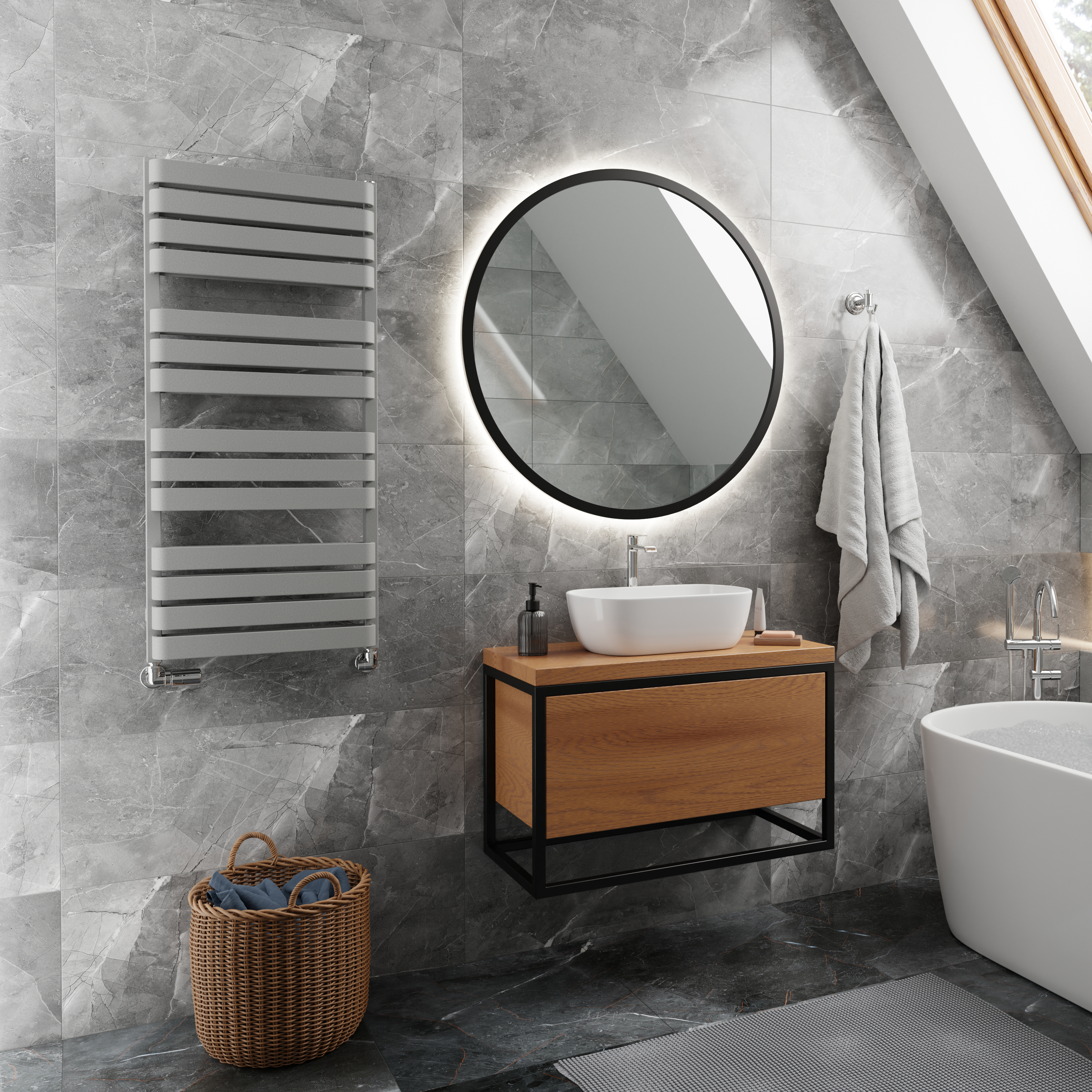 Terma Warp T Bold Ladder Heated Towel Rail - 1100 x 500mm - Salt & Pepper
