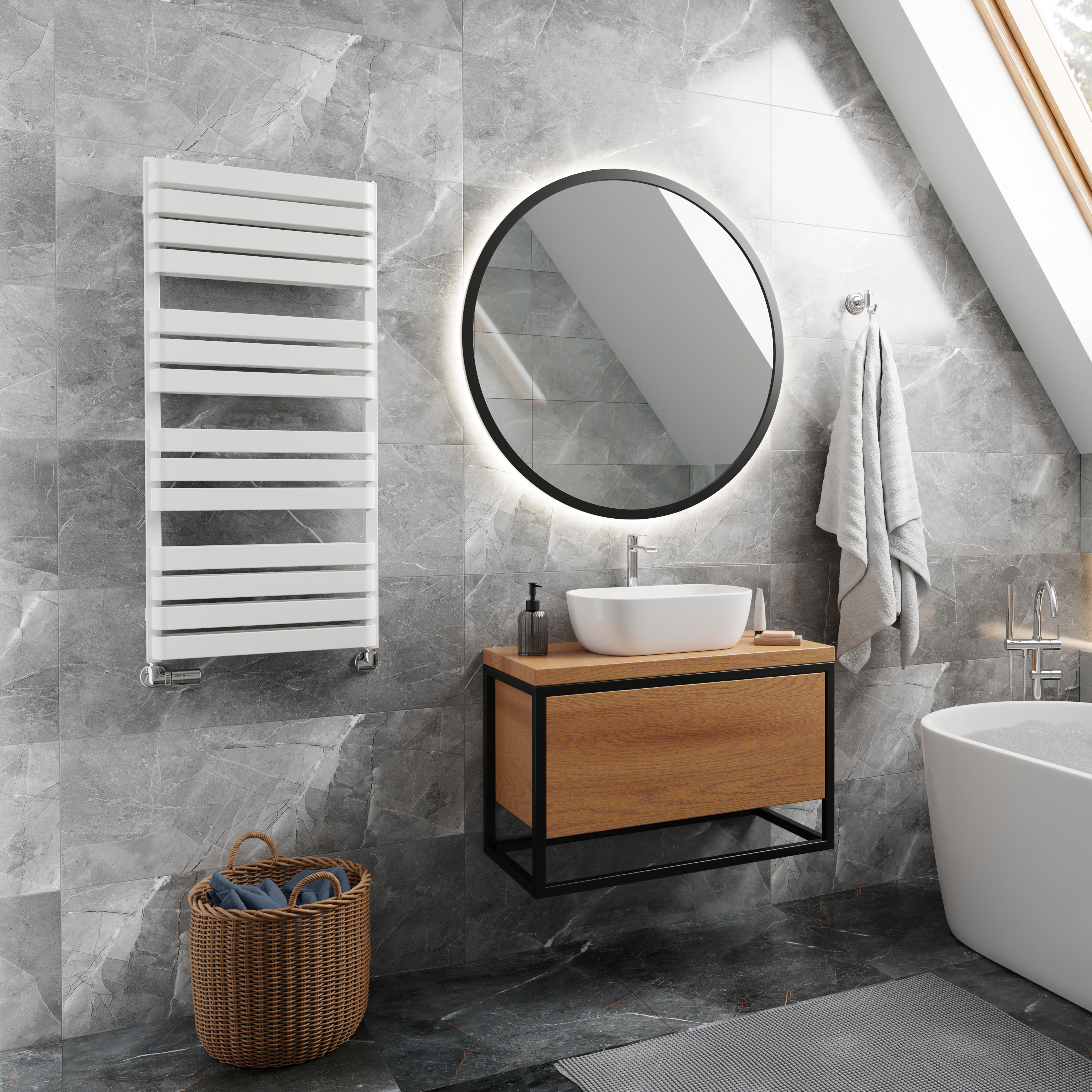 Terma Warp T Bold Ladder Heated Towel Rail - 1100 x 500mm - Traffic White