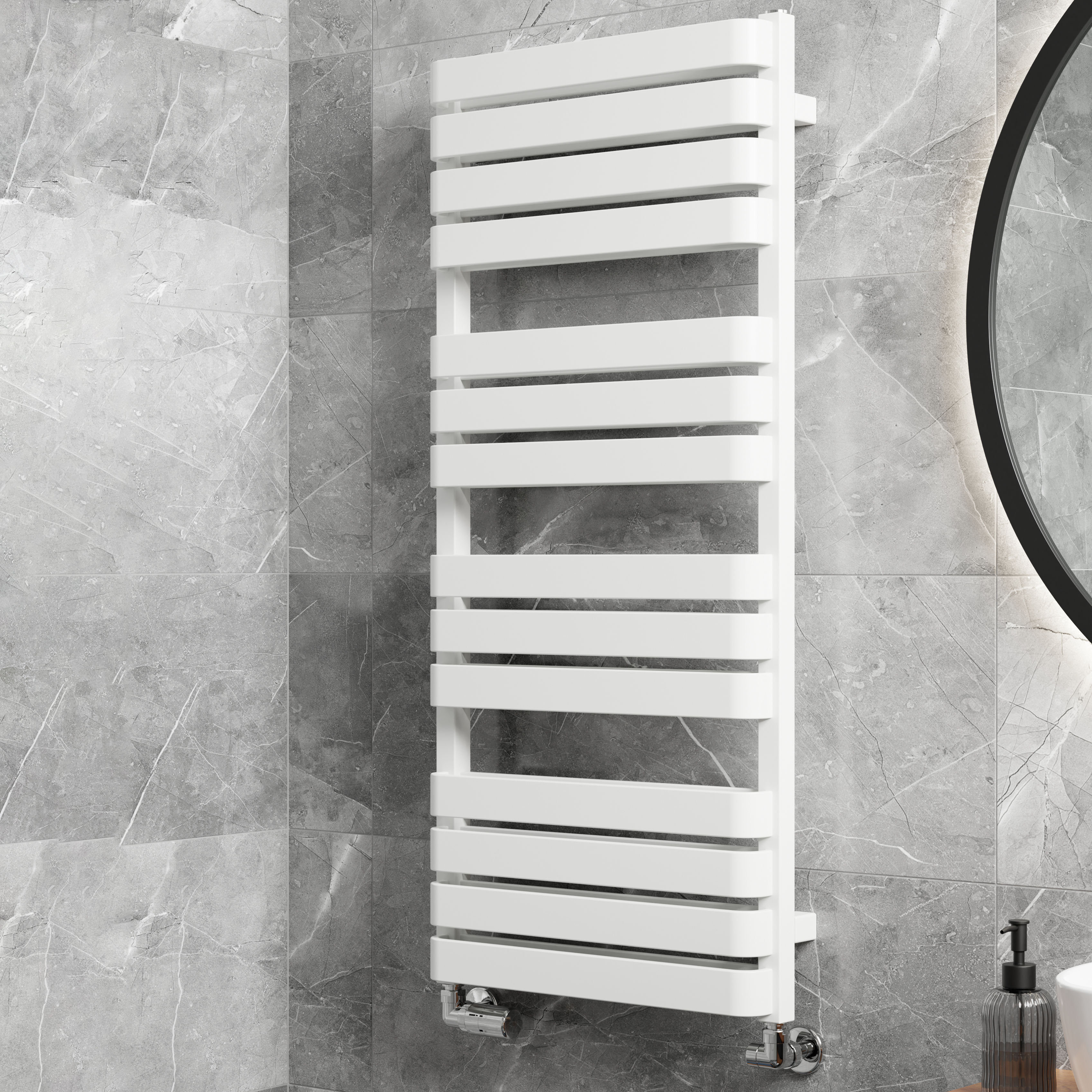 Terma Warp T Bold Ladder Heated Towel Rail - 1100 x 500mm - Traffic White